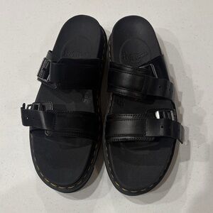 Dr. Martens Black Leather Double-Buckle Slide Sandals